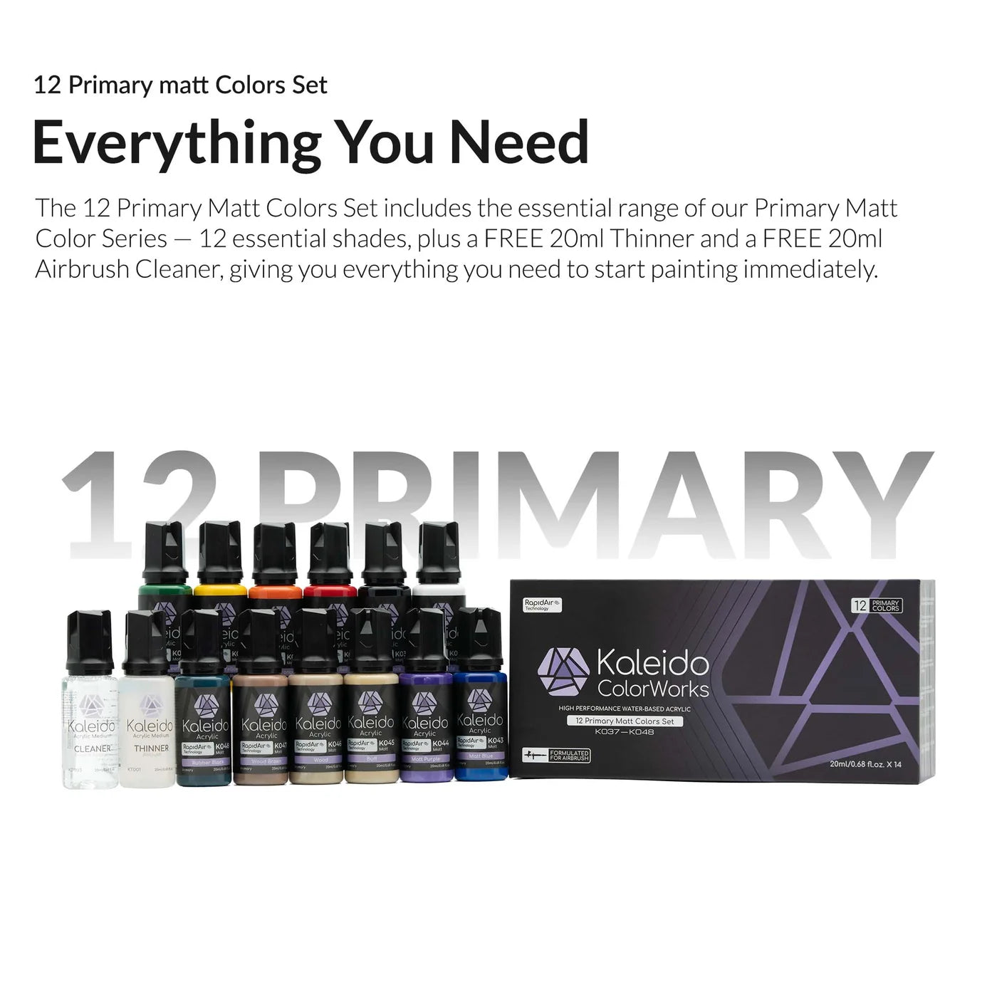 Kaleido ColorWorks 12 Color Primary Set (Matt) Acrylic