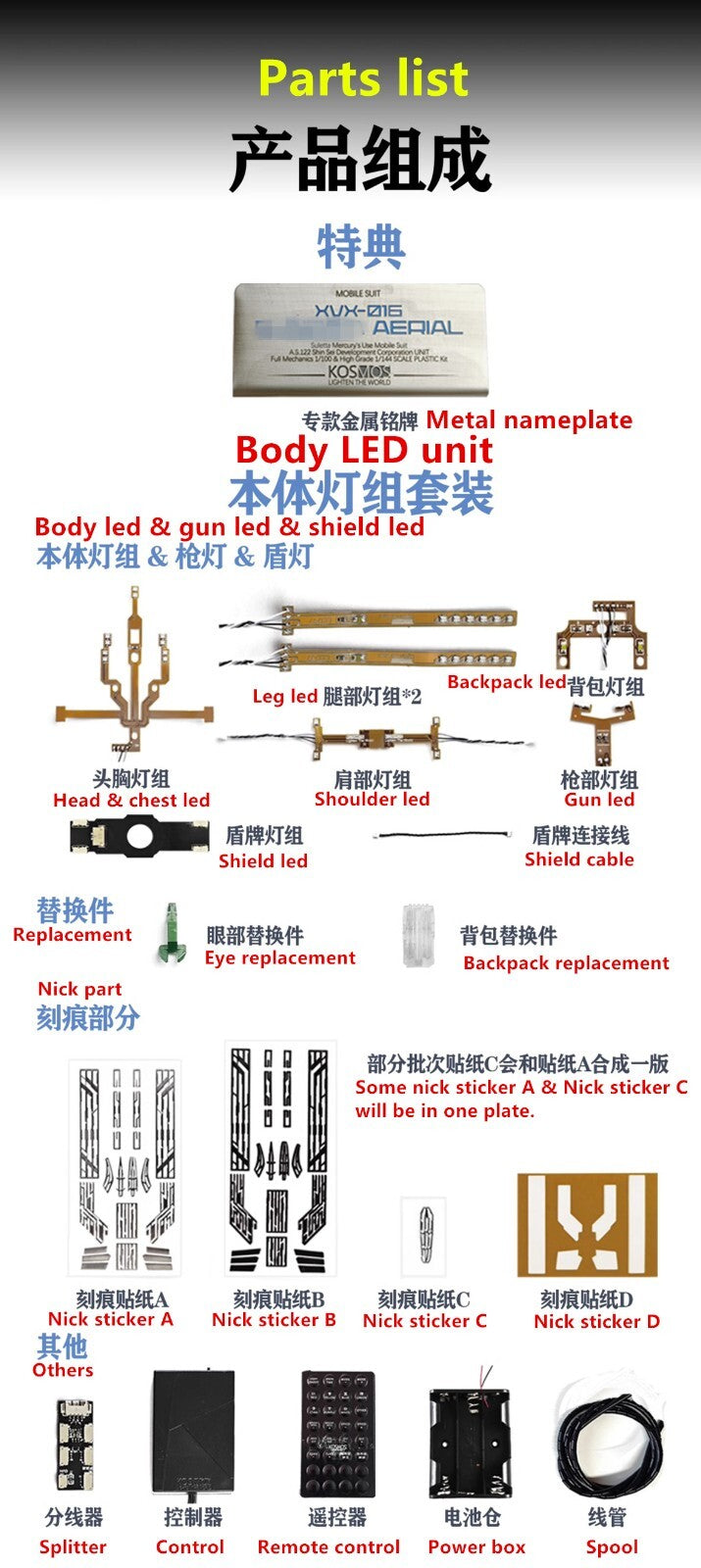 KOSMOS LED Set for Full Mechanics 1/100 Gundam Aerial (Body Only)