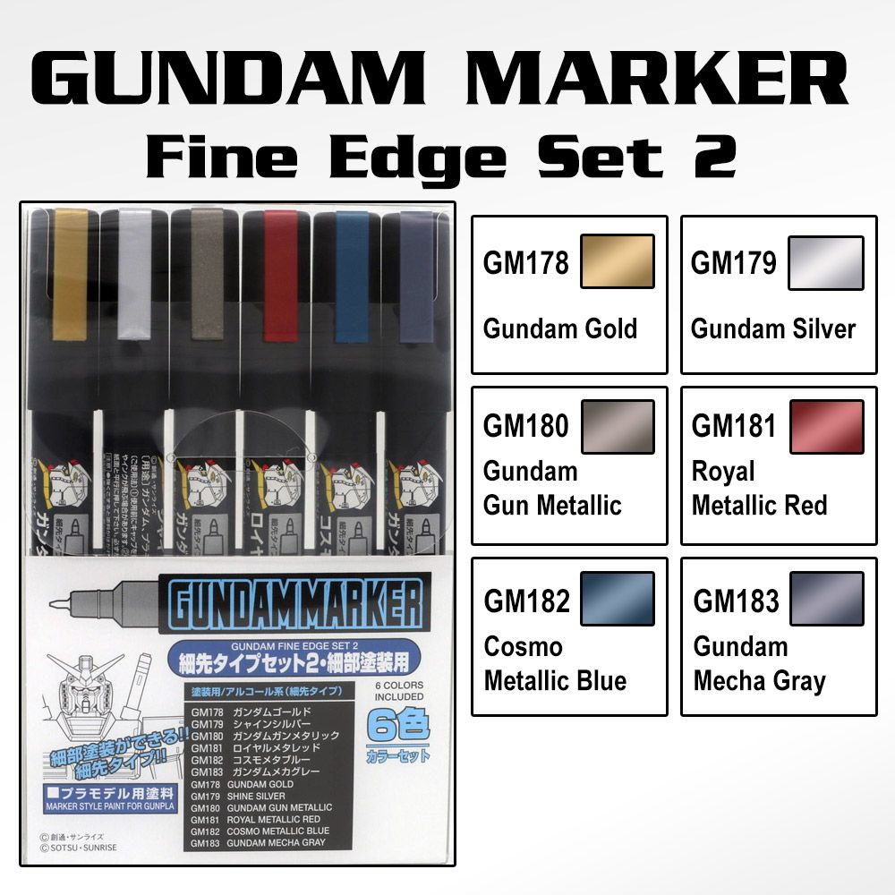 GSI Creos Gundam Marker Sets of Six. 13 Different Sets Buy Two Or